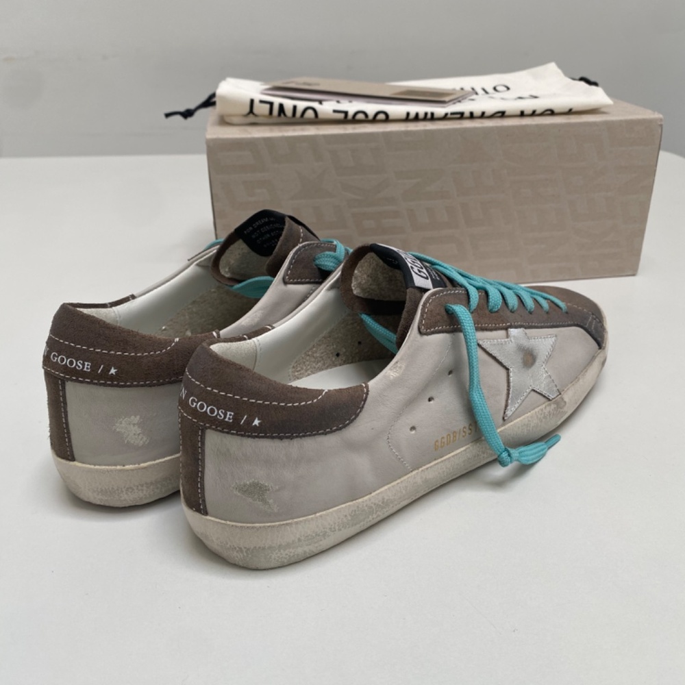 Golden Goose Men’s Superstar Gray Leather/Green/Silver sz 42 New in Box - Picture 11 of 12